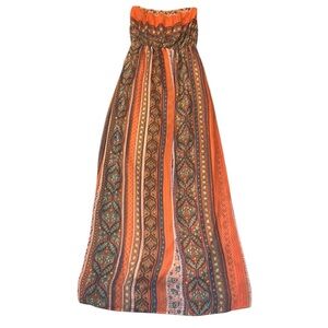 A’gaci Strapless Maxi Dress Sz S - Orange Floral & Paisley Print